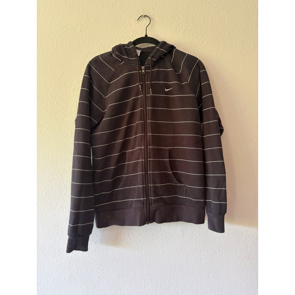 Men's Vintage Nike Y2K Striped Black White Hoodie Sweatshirt Size XL